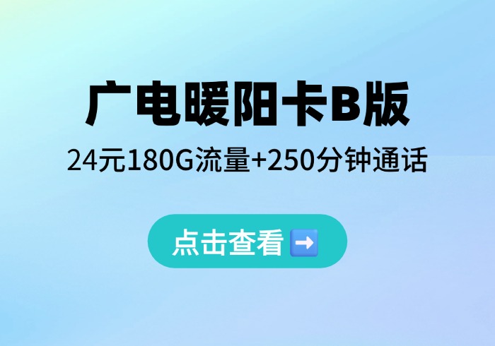 广电暖阳卡B版24元180G通用流量+250分钟通话